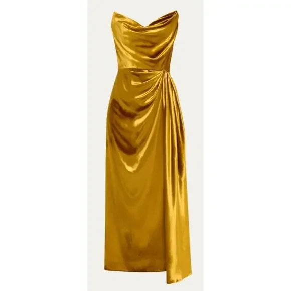 slim fit dress slacks Priya Gold Draping Corset High Slit Velvet Gown main image 1